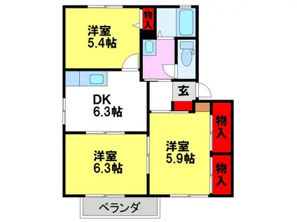 ルミエール基山(3DK/1階)の間取り写真