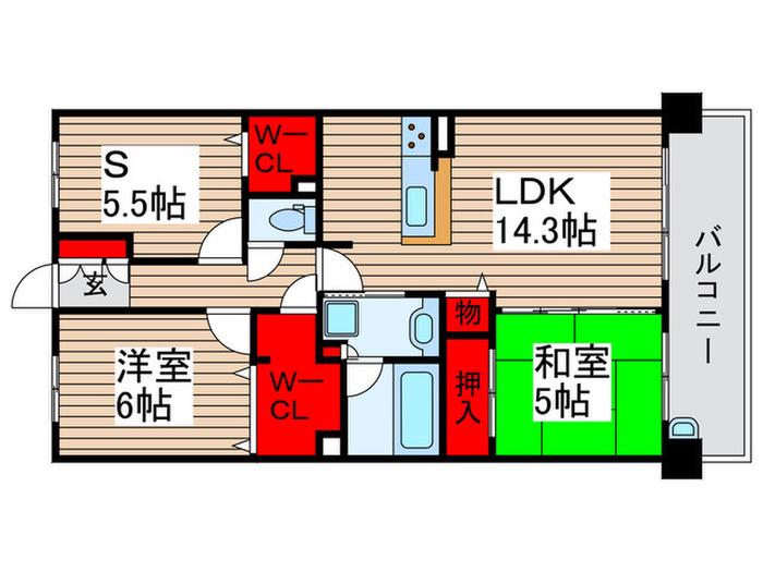 レジディア東松戸(2SLDK/3階)の間取り写真