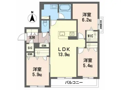 SHA MAIS N ゆたか(3LDK/3階)の間取り写真