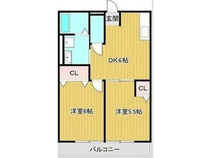 シティハイムアサダ(2DK/1階)の間取り写真