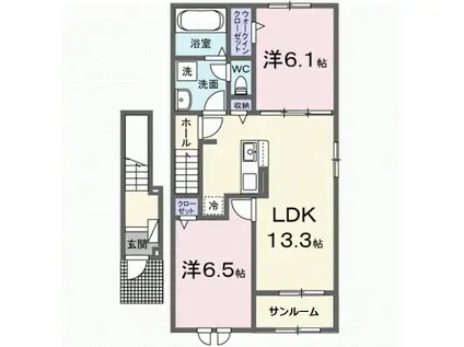 テラ ディエス ルーナ B(2LDK/2階)の間取り写真