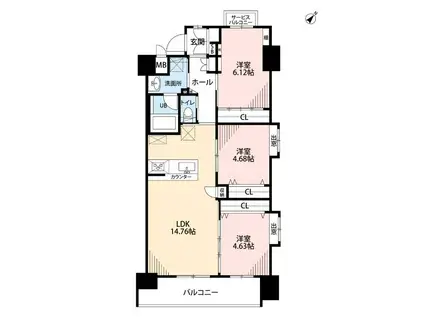 ウイングス門司駅前(3LDK/7階)の間取り写真