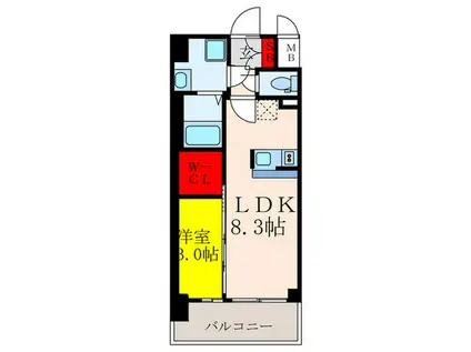 MAXIV CROS 江坂(1LDK/2階)の間取り写真