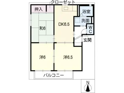 サンシャイン八丁 C棟(3DK/1階)の間取り写真