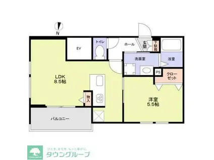 PRUNIER(1LDK/2階)の間取り写真