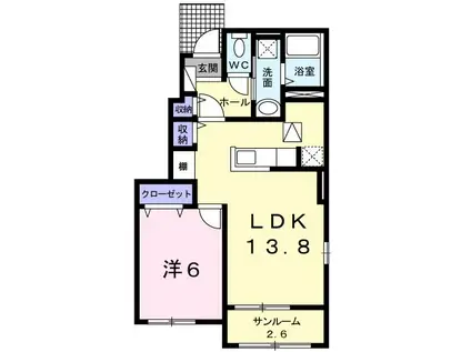 ポラリス・K2 D(1LDK/1階)の間取り写真