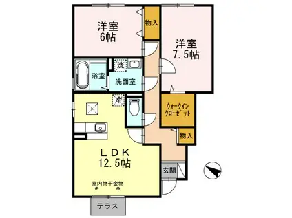 モダンコート曽根 A棟(2LDK/1階)の間取り写真