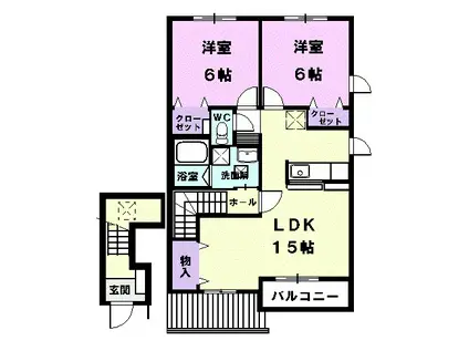 ヅィート(2LDK/2階)の間取り写真