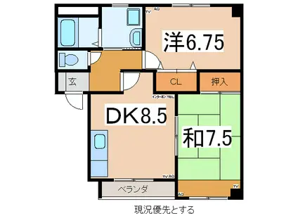 クレッセント・イースト(2DK/1階)の間取り写真