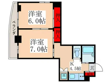 グランデュール西小岩(2K/4階)の間取り写真