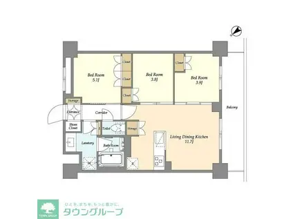 グランカーサ瑞江(3LDK/5階)の間取り写真