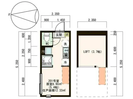 ハーモニーテラス鷺宮II(ワンルーム/2階)の間取り写真