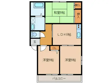 アミスA(3DK/1階)の間取り写真