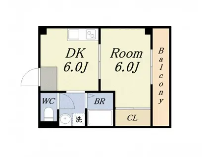 ラビアンローズ(1DK/2階)の間取り写真