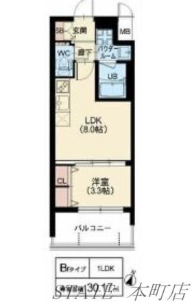 スプランディッド中之島DUE(1LDK/2階)の間取り写真