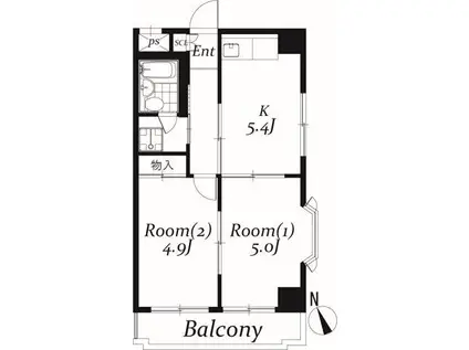 ベル島田(2K/9階)の間取り写真