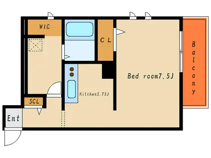  西新町PJ(1K/2階)の間取り写真