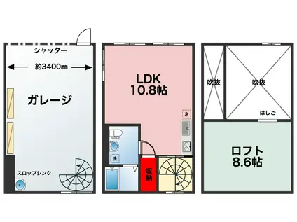 R-BASE(ワンルーム/2階)の間取り写真