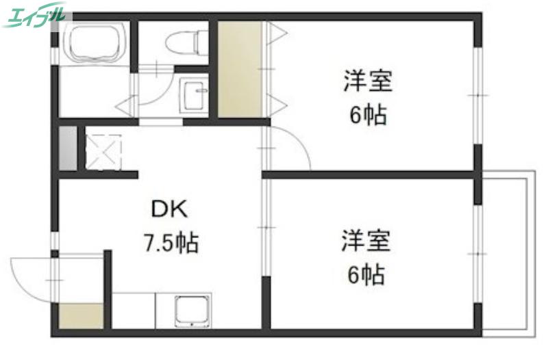 ベルエポックS(2DK/2階)の間取り写真