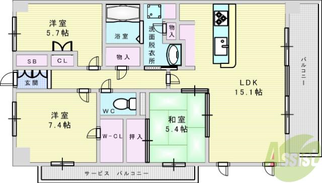 パークナ―ドフィット津雲台(3LDK/2階)の間取り写真