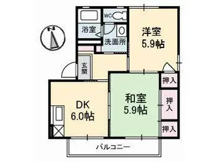 コーポ中的場VIII(2DK/2階)の間取り写真