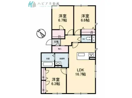 モナローム シェリー(3LDK/1階)の間取り写真