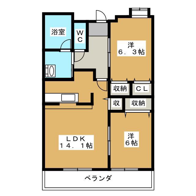 K-WAVE(2LDK/1階)の間取り写真