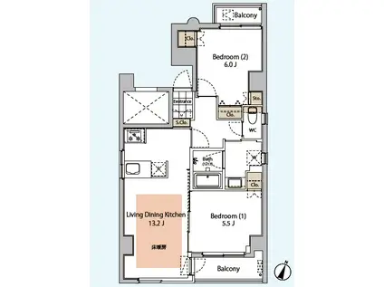 リバーサイド広尾(2LDK/4階)の間取り写真