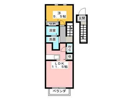 シャン・ド・フルール(1LDK/2階)の間取り写真