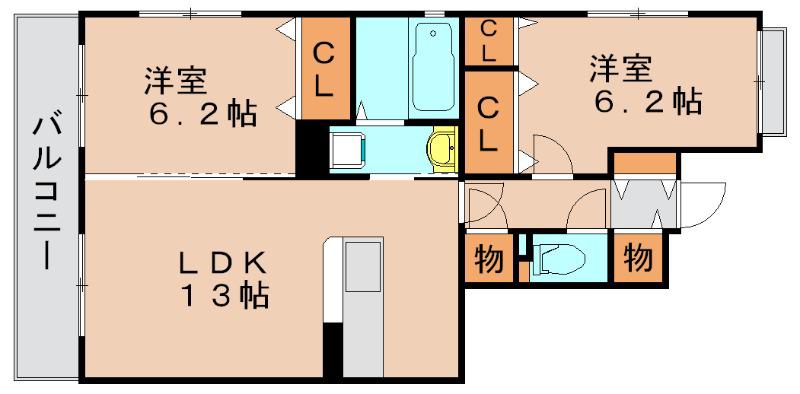 エクセランA(2LDK/3階)の間取り写真