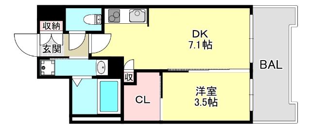 セレニテ三宮プリエ(1DK/3階)の間取り写真