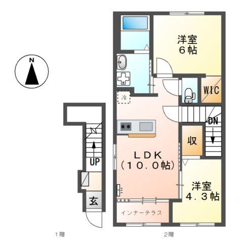 ルーエ大彦(2LDK/2階)の間取り写真