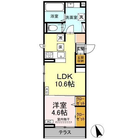 D-ROOM山の手(1LDK/1階)の間取り写真