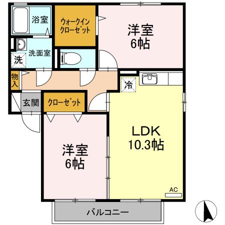 ビューテラス十津(2LDK/2階)の間取り写真
