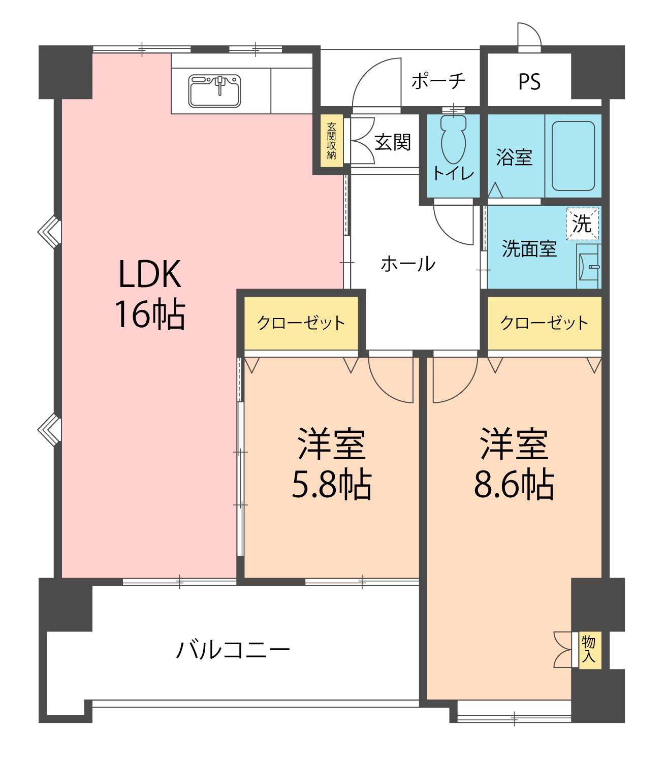 第5大成ビル(2LDK/2階)の間取り写真