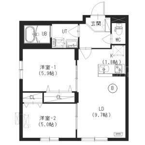 EXCELLENT HOUSE中の島(2LDK/4階)の間取り写真