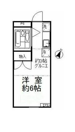 ウィザード小手指(ワンルーム/2階)の間取り写真