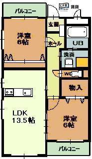 エムズ葛原(2LDK/2階)の間取り写真