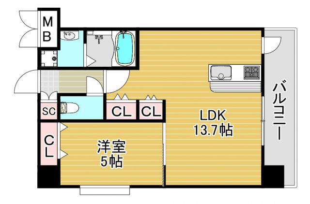 スプランディッド中之島ウエスト(1LDK/6階)の間取り写真