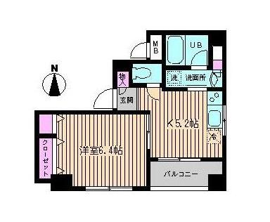 ブランネージュ(1DK/4階)の間取り写真