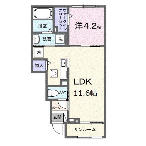 シャンテ カノンB(1LDK/1階)の間取り写真