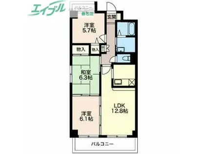 ベルデ中野館(3LDK/1階)の間取り写真