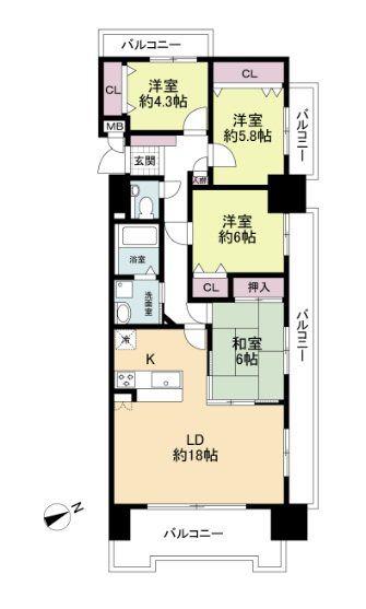シャトレ大手町N棟(4LDK/15階)の間取り写真