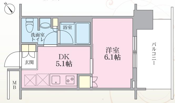 ブリリアタワー浜離宮(1DK/5階)の間取り写真