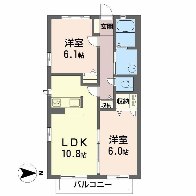 カーサ・セレッソ(2LDK/2階)の間取り写真