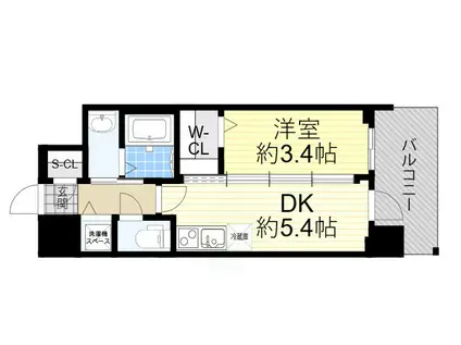 エステムコート難波ウエスト-SIDE9レデント(1DK/6階)の間取り写真