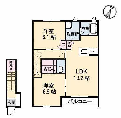 エクリールC棟(2LDK/2階)の間取り写真