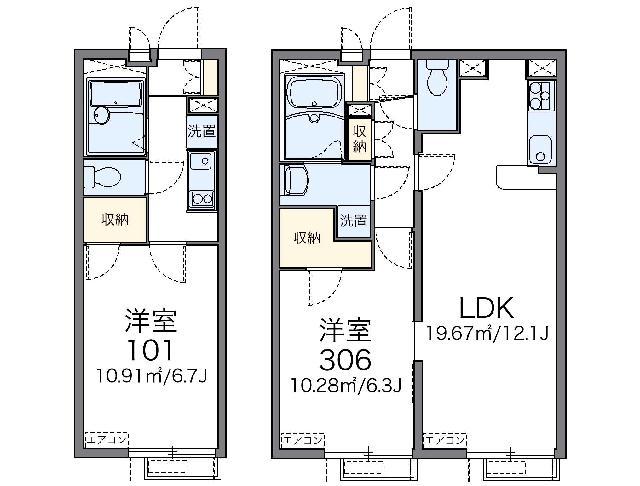 レオパレスT&T(1K/1階)の間取り写真