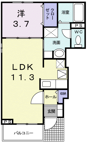 メゾンジャスティスA棟(1LDK/1階)の間取り写真