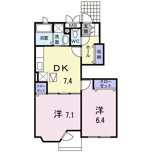 プロスペール コナンA(2DK/1階)の間取り写真